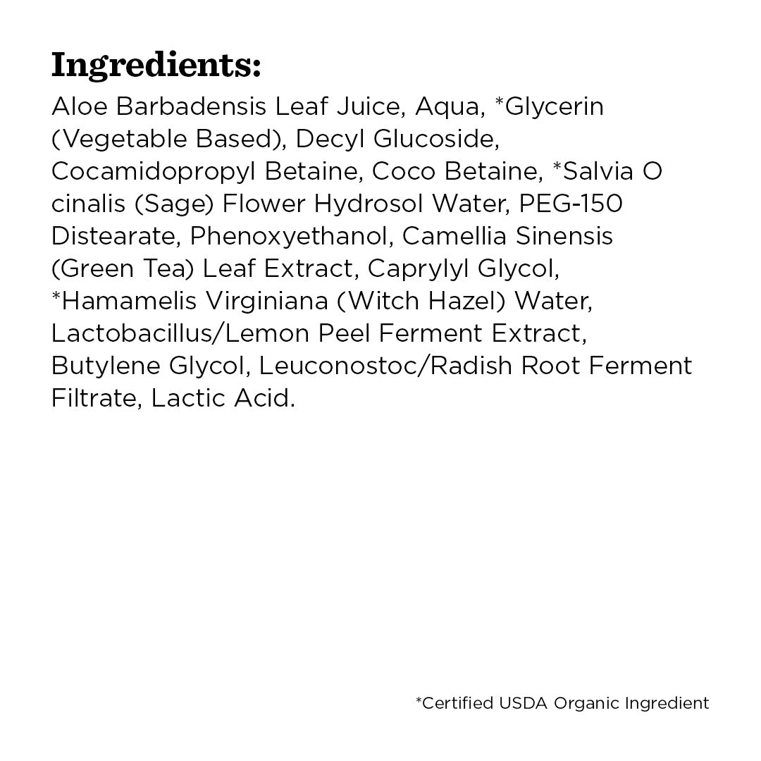 Ingredients list for facial cleanser