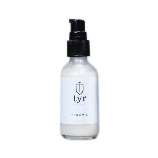 Tyr Skincare for men Vitamin C serum isolated in white background, close up angle